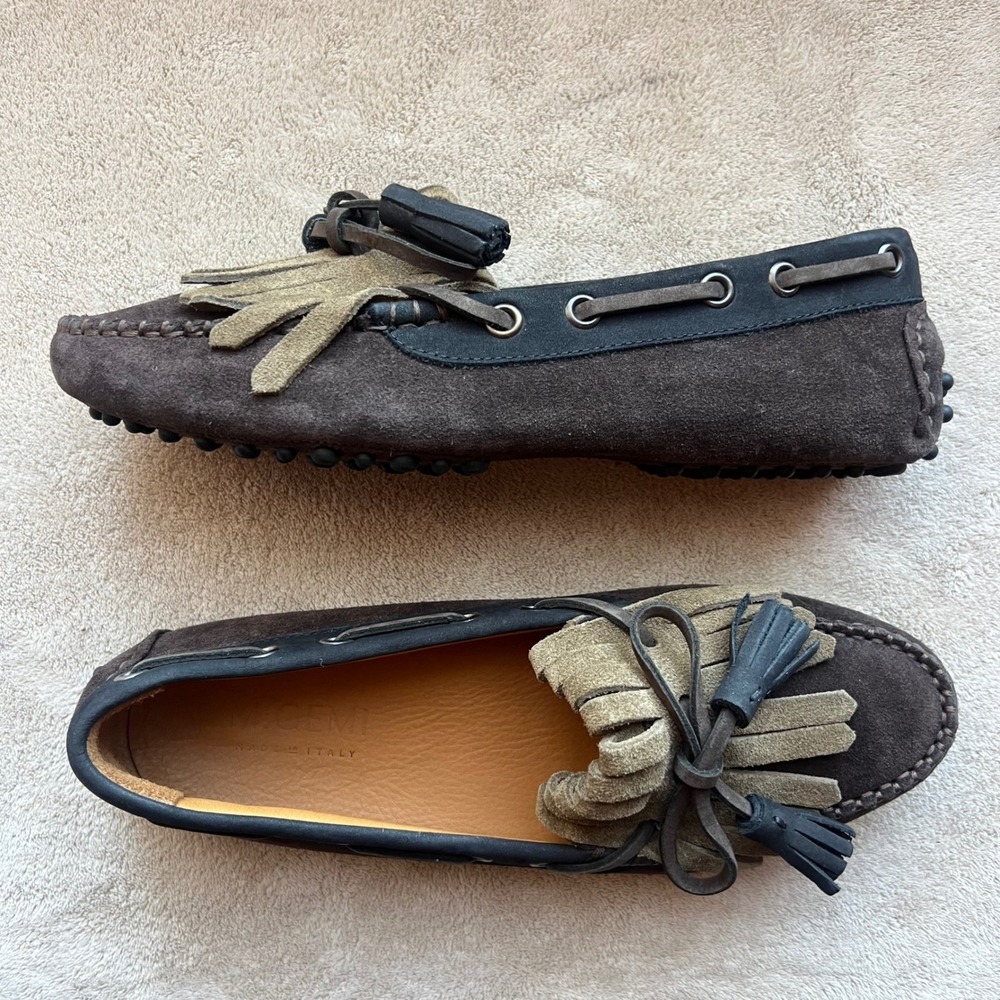 M.Gemi The Felize Dark Brown Suede Driving Loafer Shoe Kiltie Tassel Moc Women 6